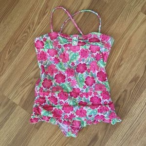 Lands End One piece Pink Floral Swimsuit size 12‎
